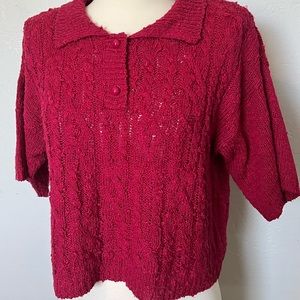 Vintage 1980s LeSah Petites Acrylic Short Sleeve Pink Sweater Top Small